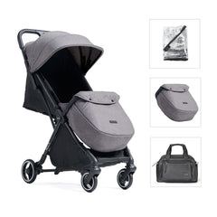 Flick Auto-Fold Stroller Bundle with Footmuff + Raincover + Changing Bag - Grey
