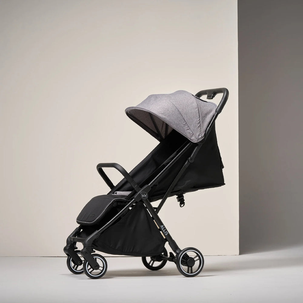 Stroller frame showing aluminium build and durability.