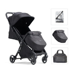 Flick Auto-Fold Stroller Bundle with Footmuff + Raincover + Changing Bag - Black