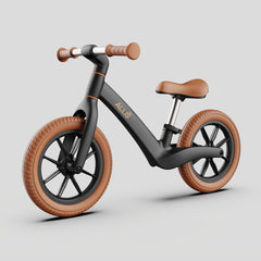 Adjustable black lumi balance bike with 360-degree swivel handlebar