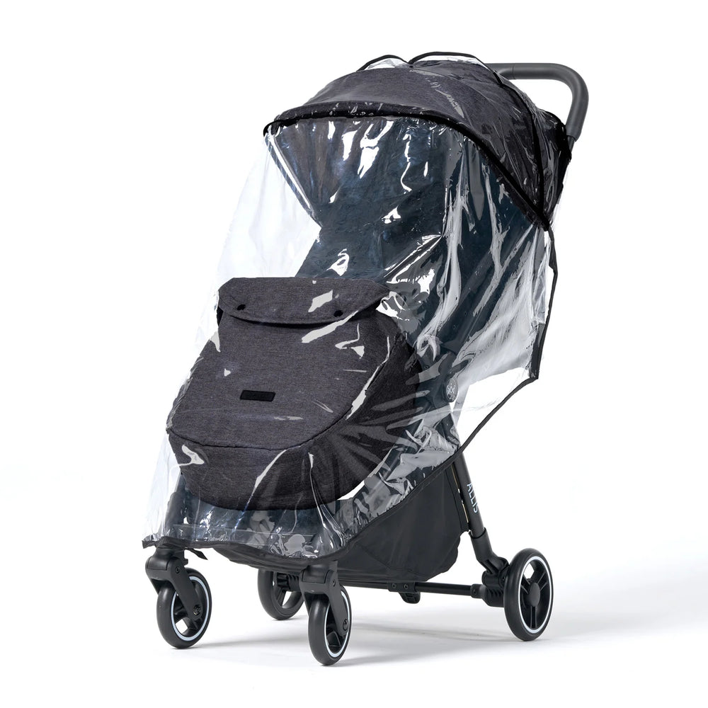 Lightweight baby stroller with transparent raincover to protect your kids from rain, wind and snow.