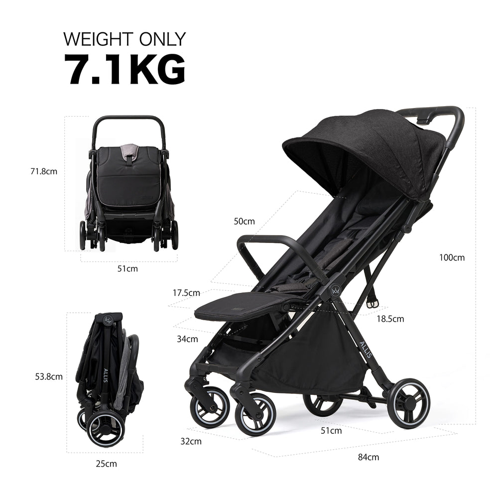 Allis baby flick auto fold stroller dimensions with fold and without fold, and weight.