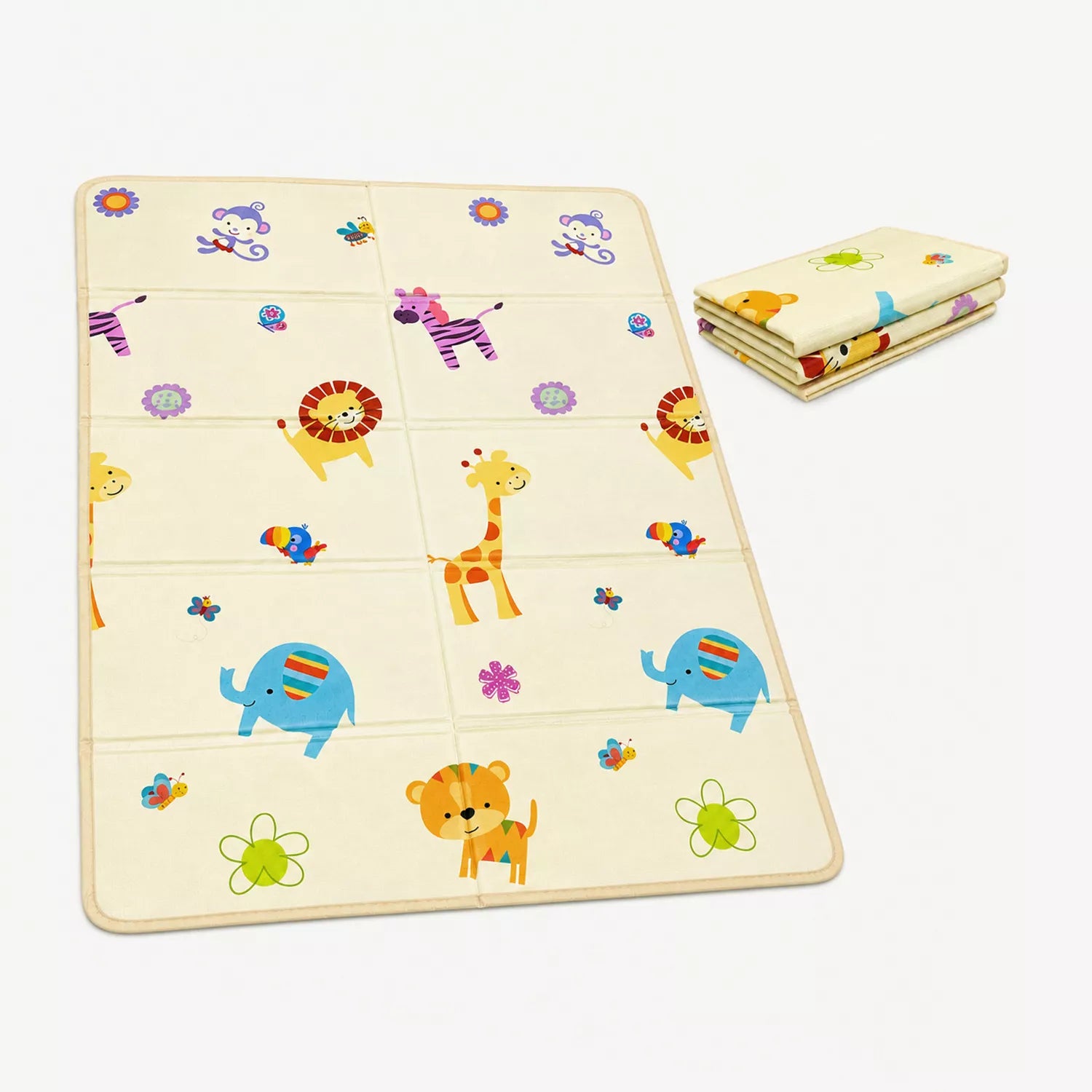 Detailed view of Allis play mat animal pattern side — colourful, playful illustrations for little ones