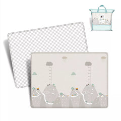 Extra large reversible baby play mat — Mountain Milestone side and Chessboard pattern side, with matching carry bag