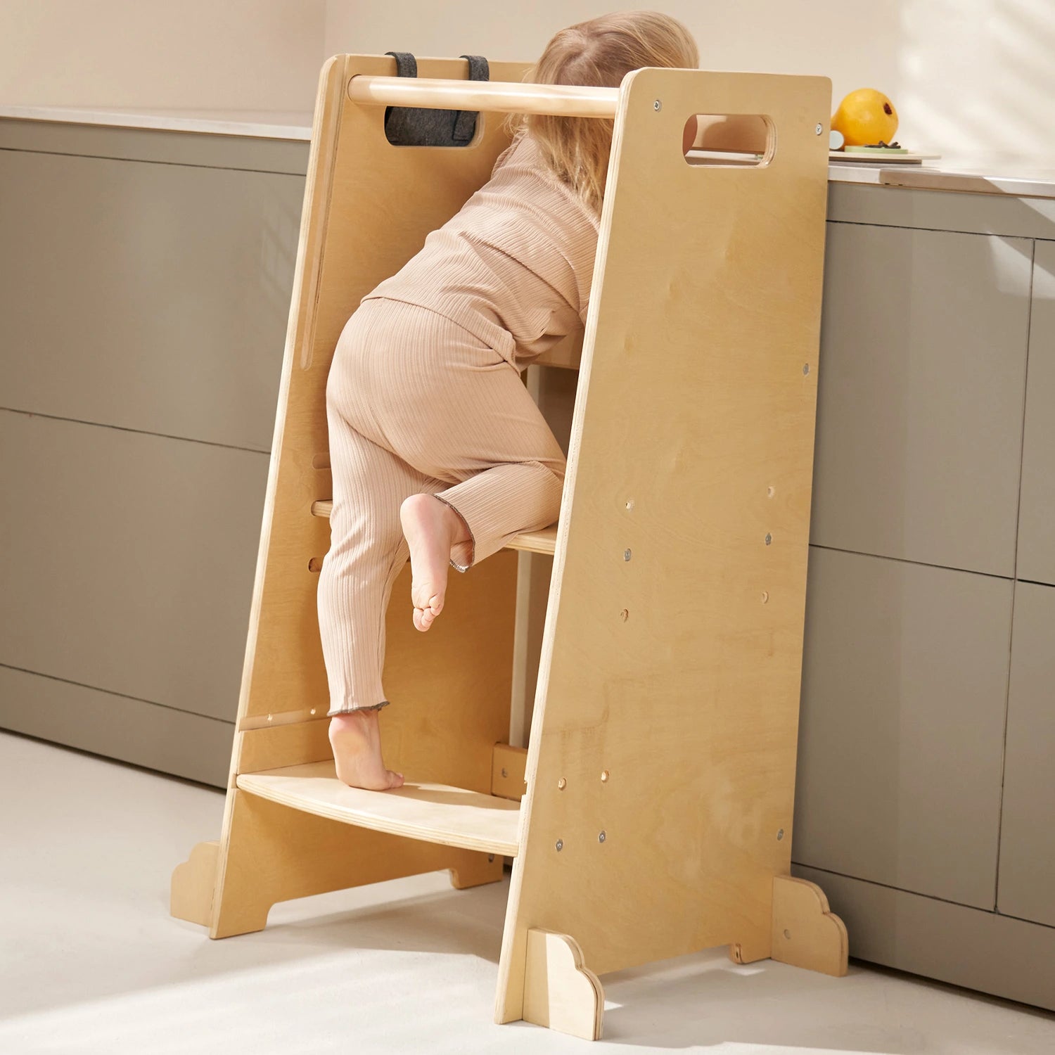 Durable toddler kitchen helper made from eco-friendly plywood.
