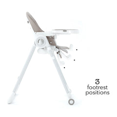 Lola high chair with tray and toy bar, folded for storage