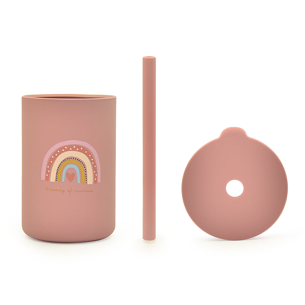 Kids silicone straw cup with lid, and straw.