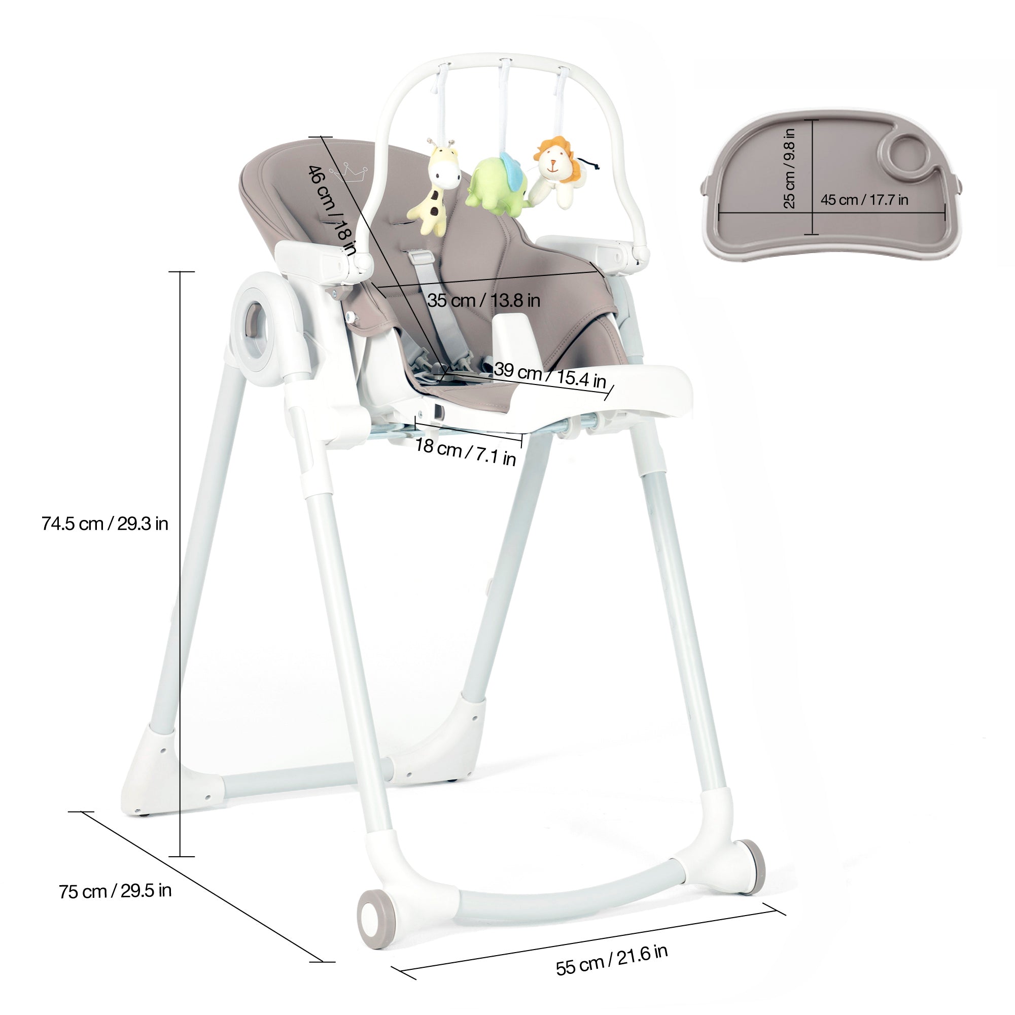 Lola Baby High Chair (Grey) - Grows with Your Child